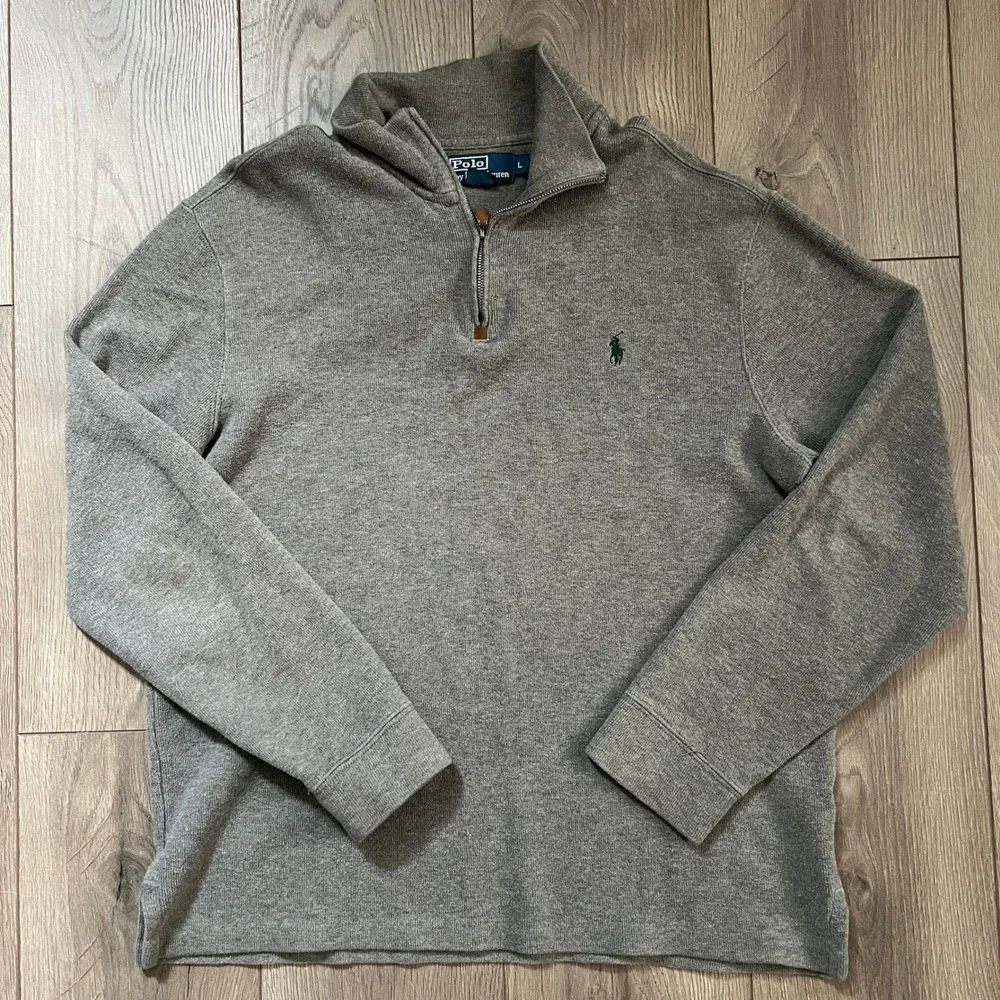 Polo Ralph Lauren Mens Gray 100% Cotton Quarter Zip Pullover Sweater Size L